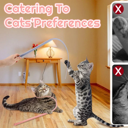 Silicone Cat Teaser Stick Simulation Mouse Tail Cat Interactive Bite Resistant Toy,Durable To Bite, Highly Entertaining