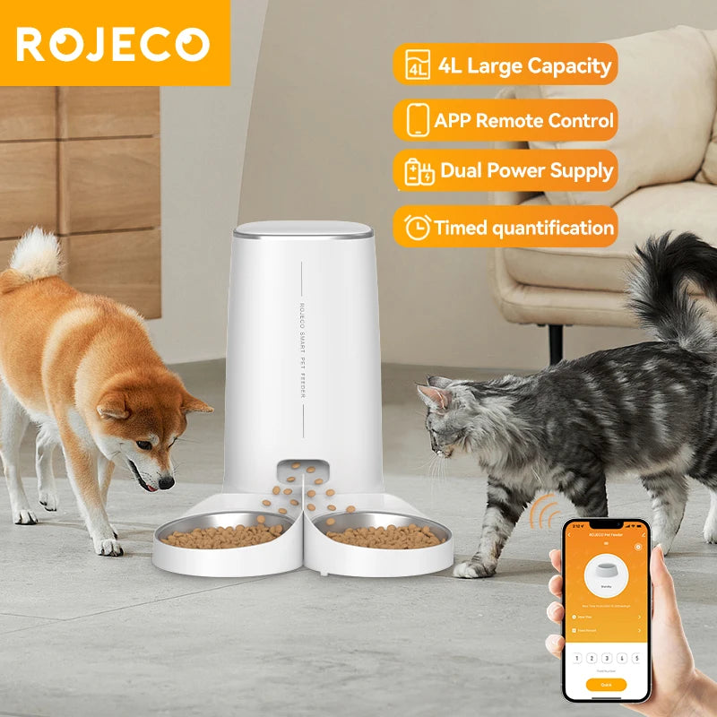 ROJECO Automatic Dog Feeder Smart Dog Food Kibble Dispenser Remote Control WiFi Button Auto Feeder for Pet Cats Feeding Supplies