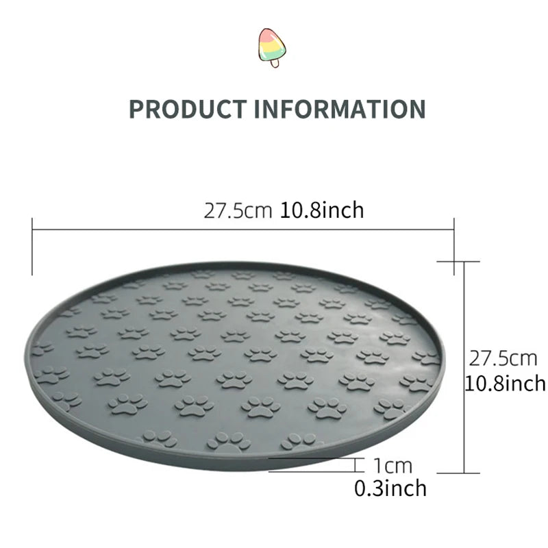 Coffee/pink/gray/black silicone pet meal pad, dog leak-proof feeding pad, round footprint pattern, cat feeding slow licking pad