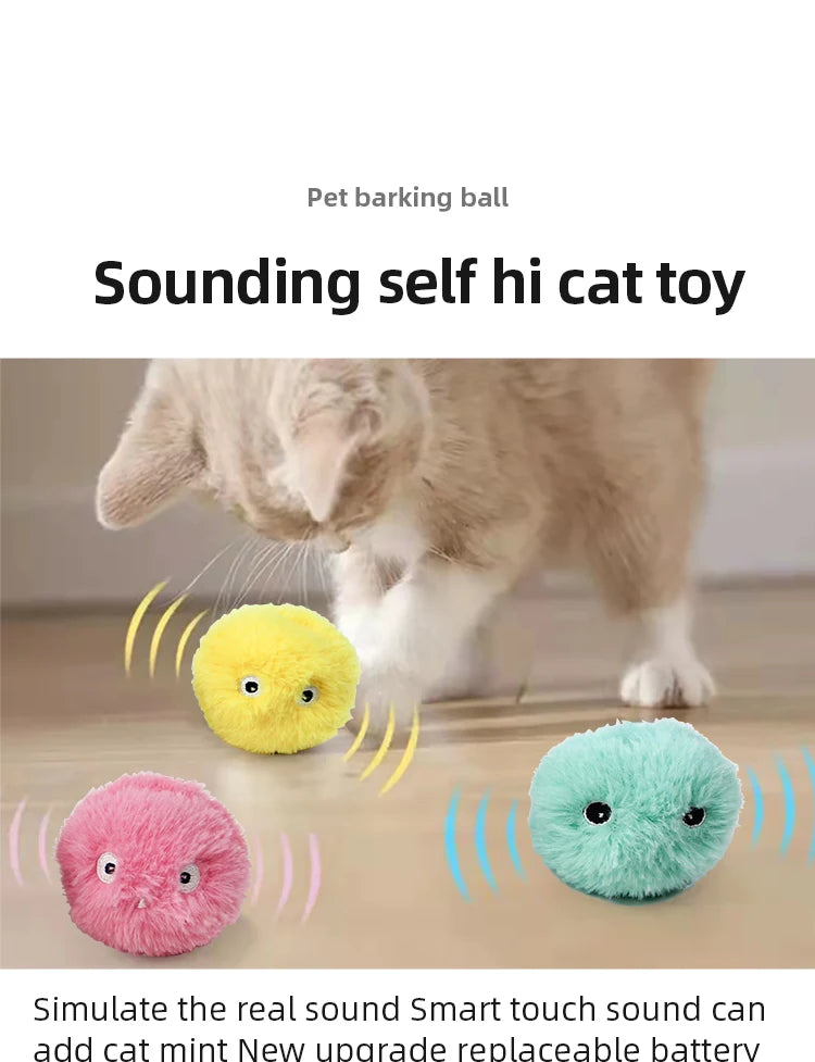 Pelota interactiva inteligente para gatos, juguete de peluche eléctrico con hierba gatera para entrenamiento, juguete con sonido táctil para mascotas, pelota de juguete con chirrido.