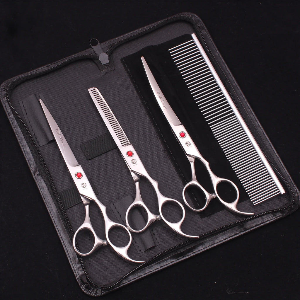 Purple Dragon Dog Grooming Scissors 7" Japan Stainless Straight Shears Pet Thinning Scissors Dog Curved Shears Chunker Z3003