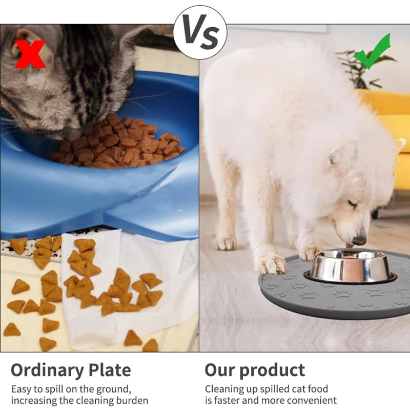 Coffee/pink/gray/black silicone pet meal pad, dog leak-proof feeding pad, round footprint pattern, cat feeding slow licking pad