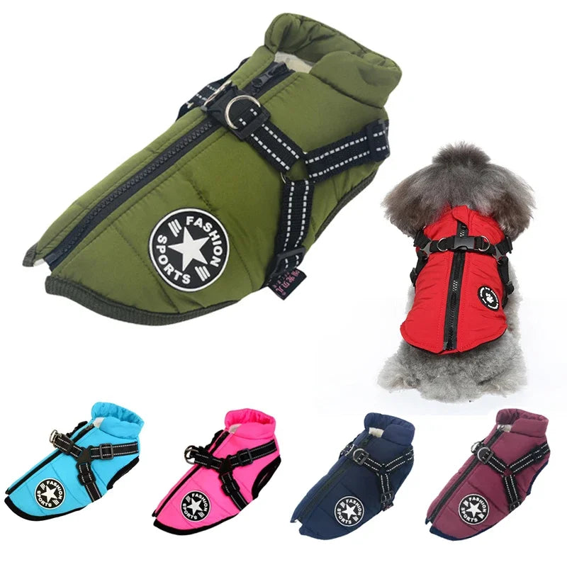 Chaqueta grande con arnés para perro, ropa cálida de invierno para labrador, abrigo impermeable para perro grande, trajes para chihuahua y bulldog francés.