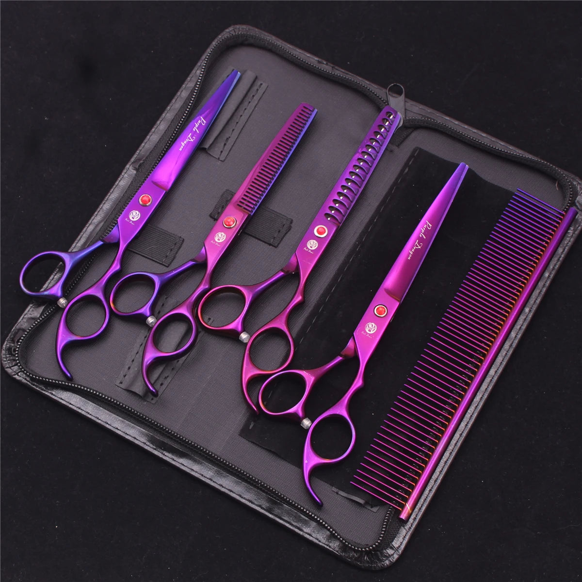 Purple Dragon Dog Grooming Scissors 7" Japan Stainless Straight Shears Pet Thinning Scissors Dog Curved Shears Chunker Z3003