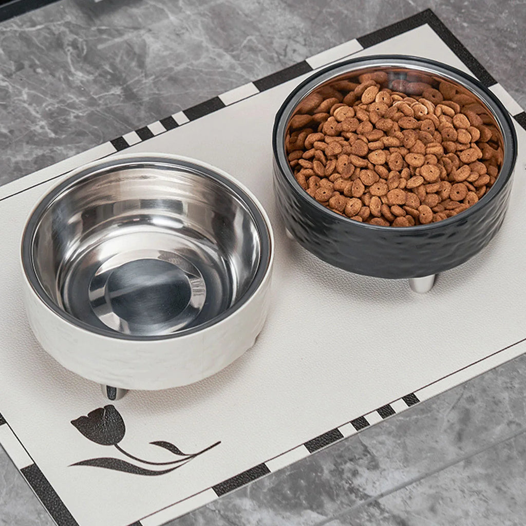 A water ripple high-foot pet bowl, stainless steel dog bowl, stylish and simple feeding and water feeding neck cat bowl, indoor