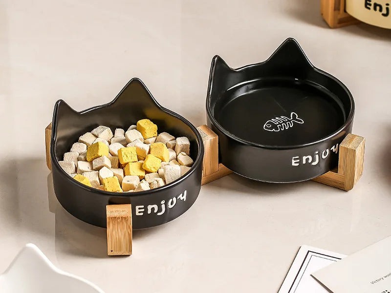 Ceramic Raised cat bowl Anti Rollover Cat Feeder for Small Dogs cats Round Pet Water Bowl Pet Supplies