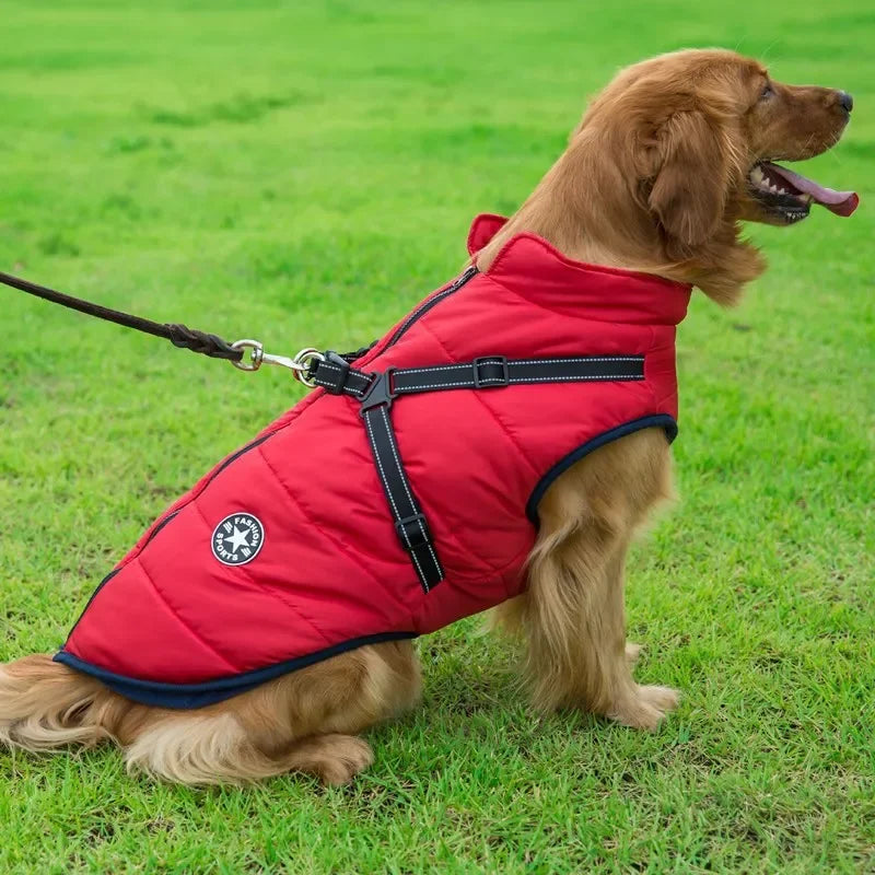 Chaqueta grande con arnés para perro, ropa cálida de invierno para labrador, abrigo impermeable para perro grande, trajes para chihuahua y bulldog francés.