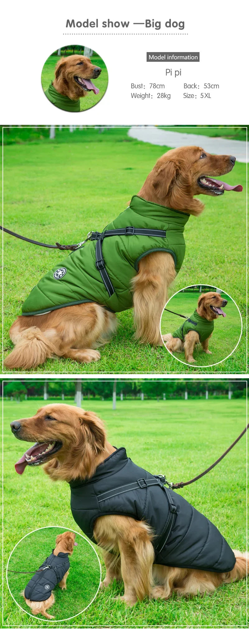 Chaqueta grande con arnés para perro, ropa cálida de invierno para labrador, abrigo impermeable para perro grande, trajes para chihuahua y bulldog francés.