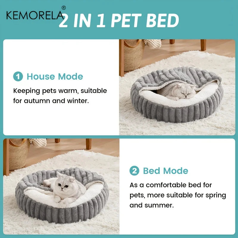 Calming Warm Kitten Bed Round Hooded Cat Cave, Indoor Puppy Sleeping Bed Suitable for Cat Dog Non-Slip Bottom Cat Cushion