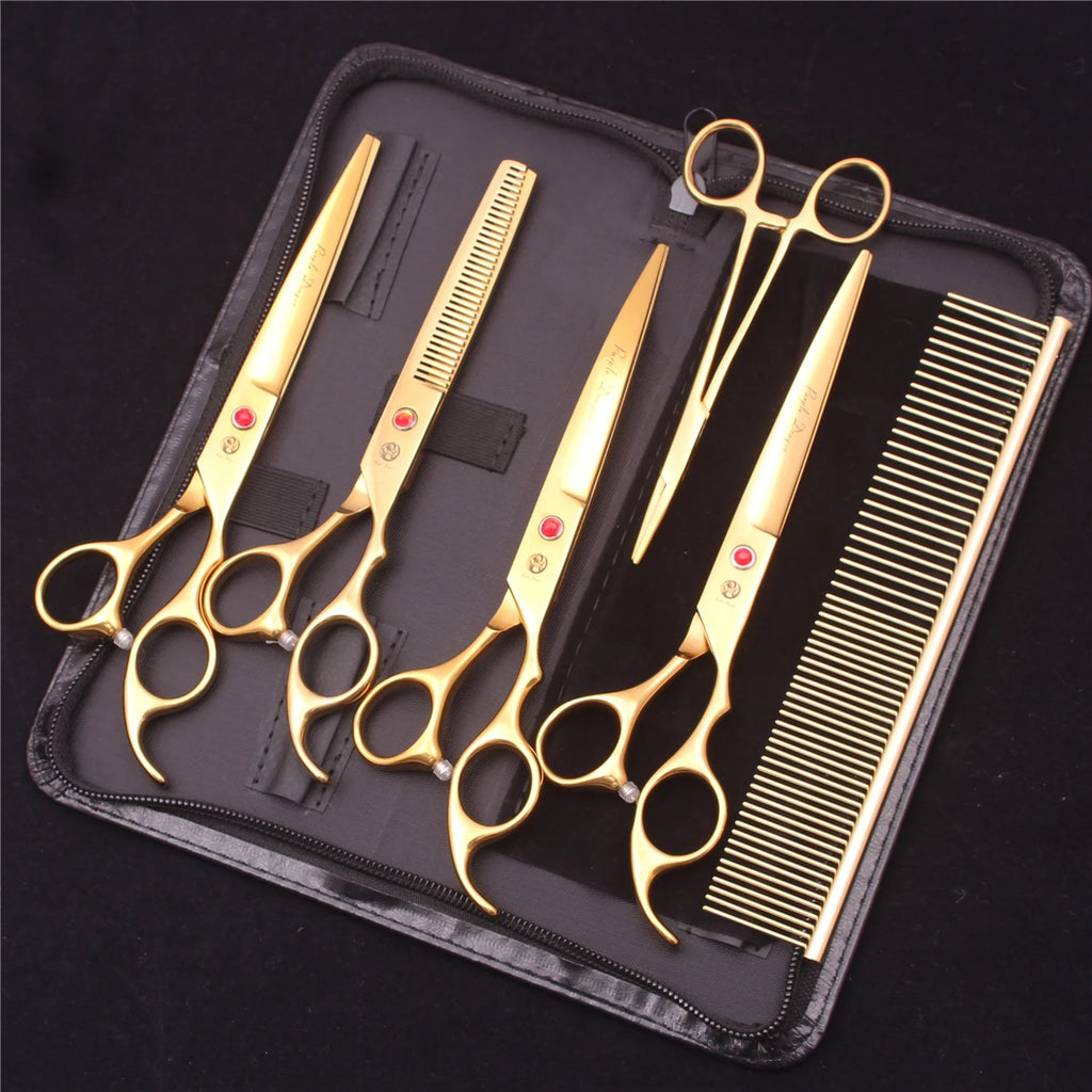 Purple Dragon Dog Grooming Scissors 7" Japan Stainless Straight Shears Pet Thinning Scissors Dog Curved Shears Chunker Z3003