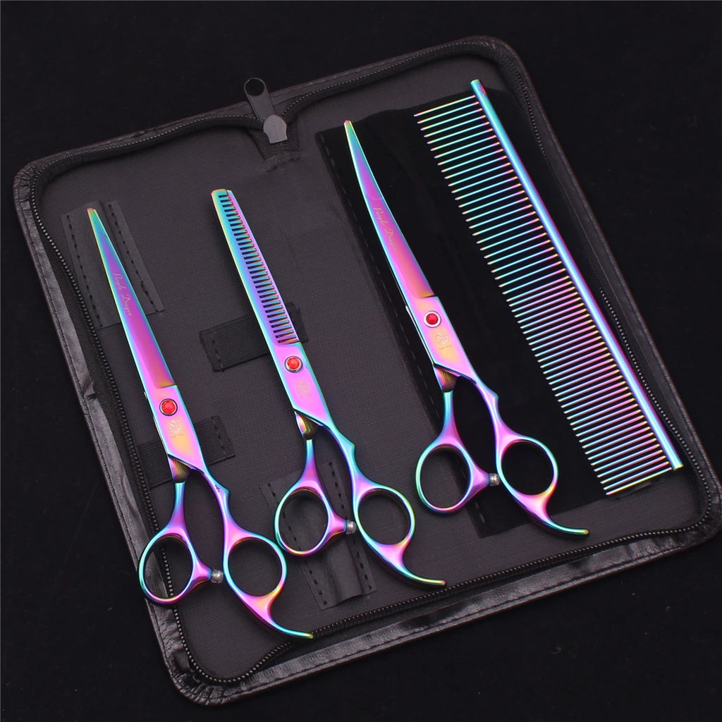 Purple Dragon Dog Grooming Scissors 7" Japan Stainless Straight Shears Pet Thinning Scissors Dog Curved Shears Chunker Z3003