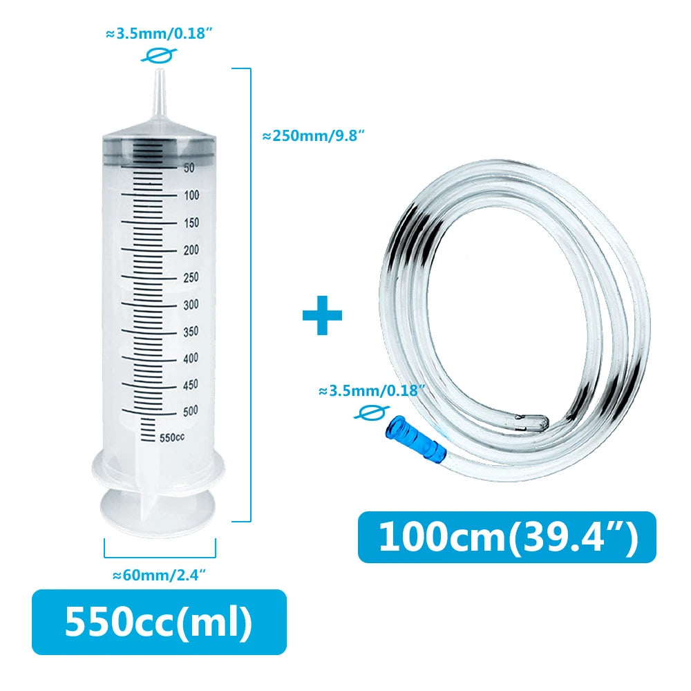 Syringe Large Capacity 100ml-550ml With 1m Hose Pump Injector Pet Feeding Oil Glue Fluid Tool Hydroponics Nutrient Big Syringe