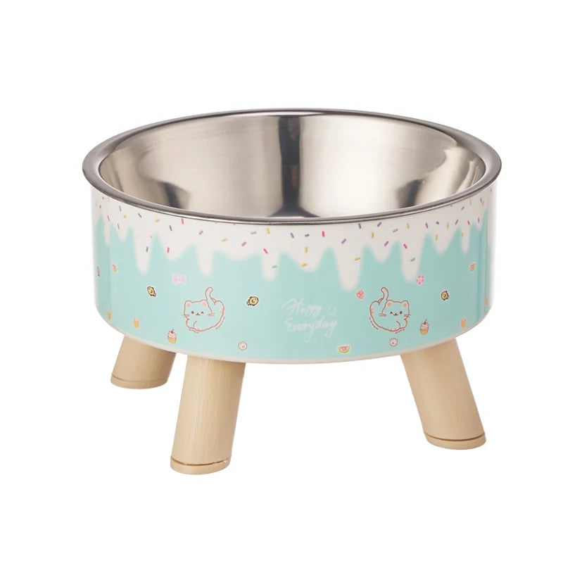 An ice cream pet bowl Colorful feeding and water cat bowl Fashion cartoon design dog bowl Pet high-legged neck bowl
