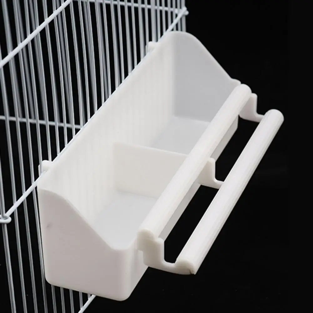 Bird Trough Pet Water Food Dispenser with Perch Stick 2 Compartments Feeding Dish Parrot Feeder Pet Hanging Feeding Container