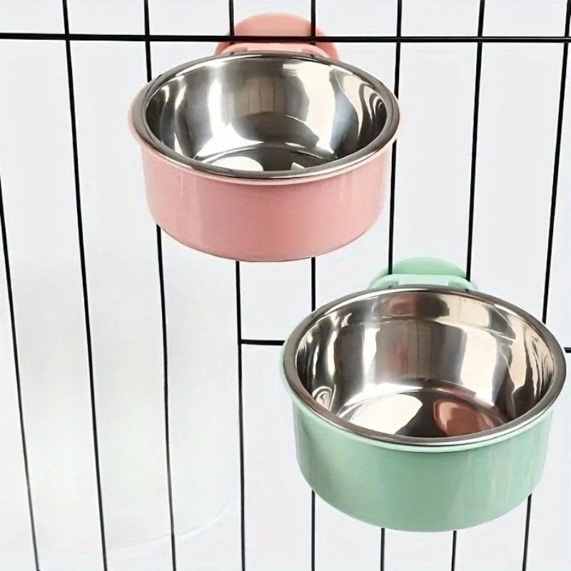 Pet Bowls Dog Feeders Removable Stainless Steel Hanging Pet Cage Bowl Food & Water Feeder for Cat Puppy Bird Guinea Pig