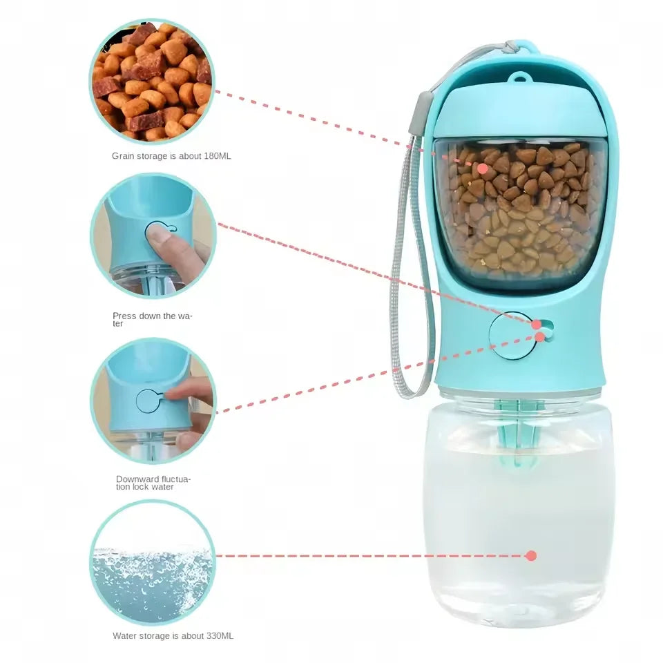 Portable Dog Cat Water Bottle with Storage Food and Water Container Suitable for Pet Dog Feeding Outdoor Travel Pet Supplies