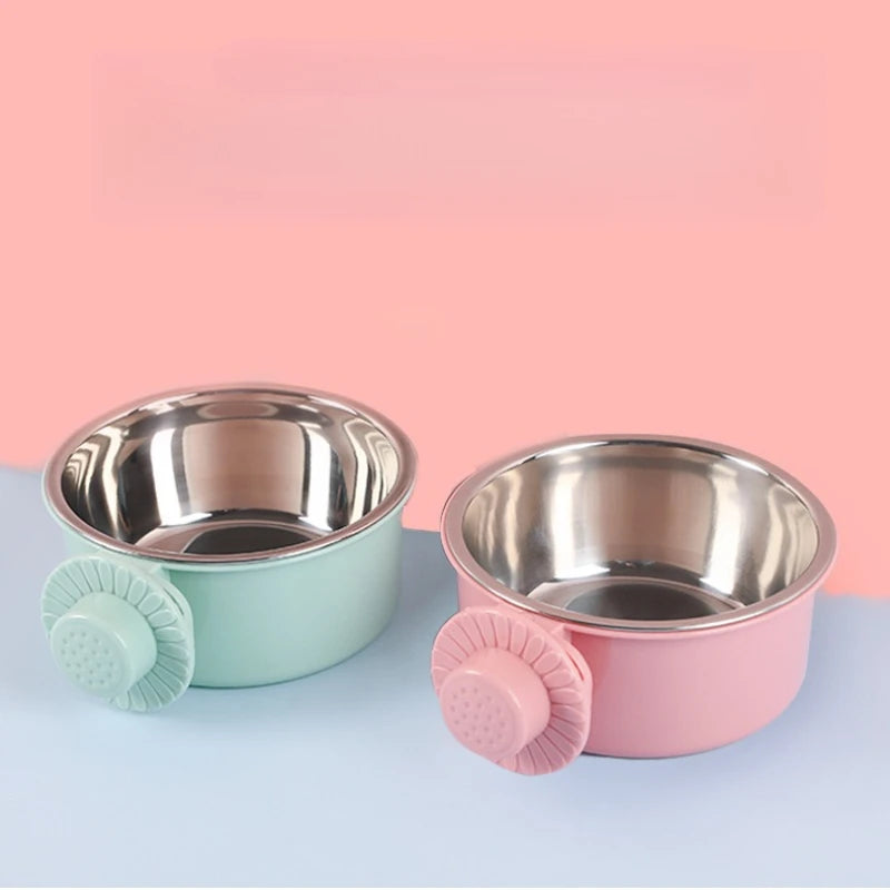 Pet Bowls Dog Feeders Removable Stainless Steel Hanging Pet Cage Bowl Food & Water Feeder for Cat Puppy Bird Guinea Pig