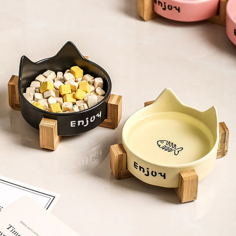 Ceramic Raised cat bowl Anti Rollover Cat Feeder for Small Dogs cats Round Pet Water Bowl Pet Supplies