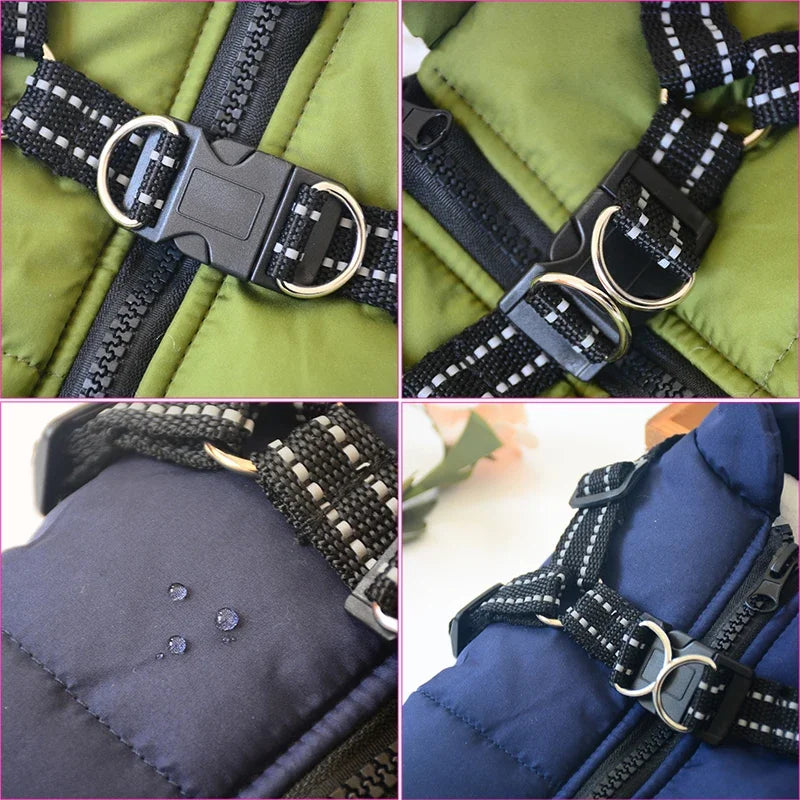 Chaqueta grande con arnés para perro, ropa cálida de invierno para labrador, abrigo impermeable para perro grande, trajes para chihuahua y bulldog francés.