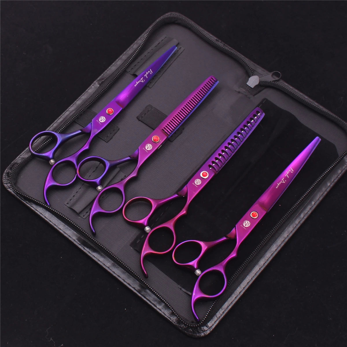 Purple Dragon Dog Grooming Scissors 7" Japan Stainless Straight Shears Pet Thinning Scissors Dog Curved Shears Chunker Z3003