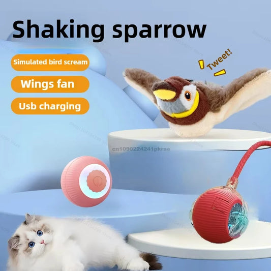 Juguetes interactivos para gatos, pájaro volador recargable, juguete para gatos que canta y aletea (sin volar), se puede agregar hierba gatera, juguete de peluche activado al tacto.