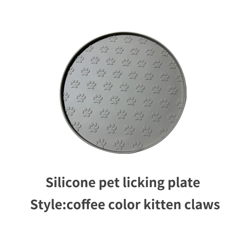Coffee/pink/gray/black silicone pet meal pad, dog leak-proof feeding pad, round footprint pattern, cat feeding slow licking pad