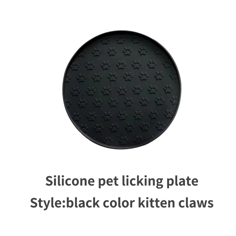 Coffee/pink/gray/black silicone pet meal pad, dog leak-proof feeding pad, round footprint pattern, cat feeding slow licking pad