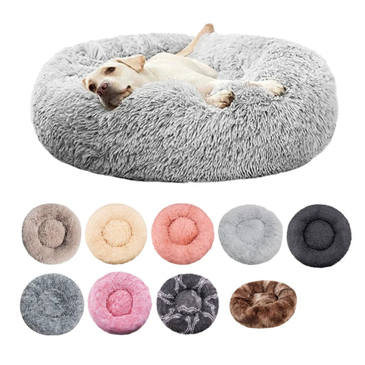Cama redonda para perros, cálida y de invierno, para gatos, cesta de felpa, lavable, para perros pequeños, medianos y grandes, sofá para gatos.