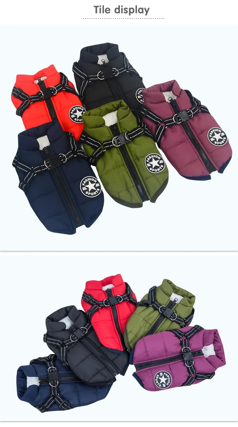 Chaqueta grande con arnés para perro, ropa cálida de invierno para labrador, abrigo impermeable para perro grande, trajes para chihuahua y bulldog francés.