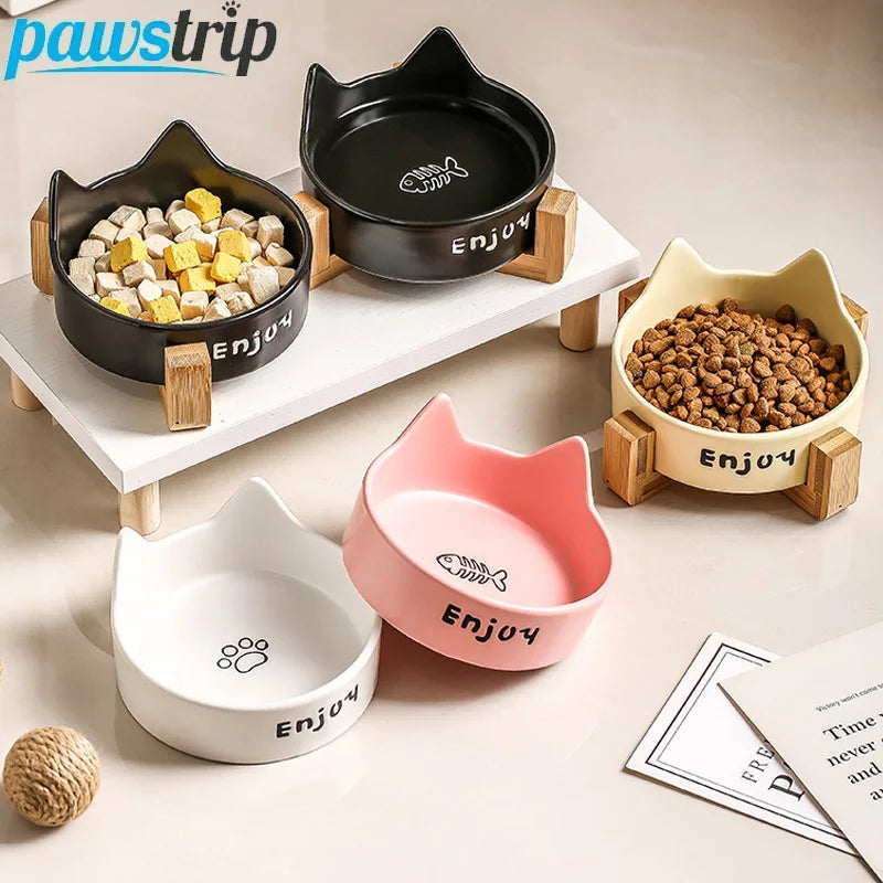 Ceramic Raised cat bowl Anti Rollover Cat Feeder for Small Dogs cats Round Pet Water Bowl Pet Supplies