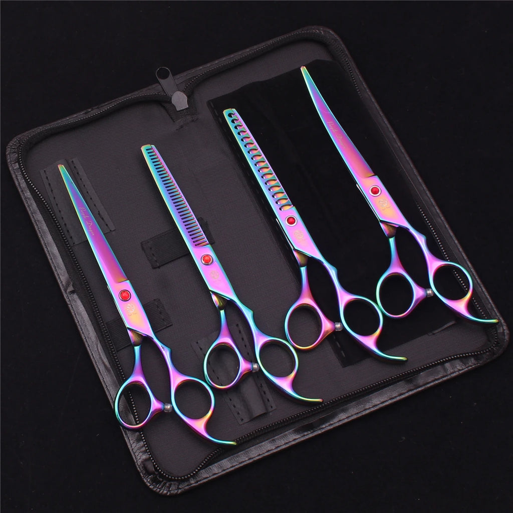Purple Dragon Dog Grooming Scissors 7" Japan Stainless Straight Shears Pet Thinning Scissors Dog Curved Shears Chunker Z3003