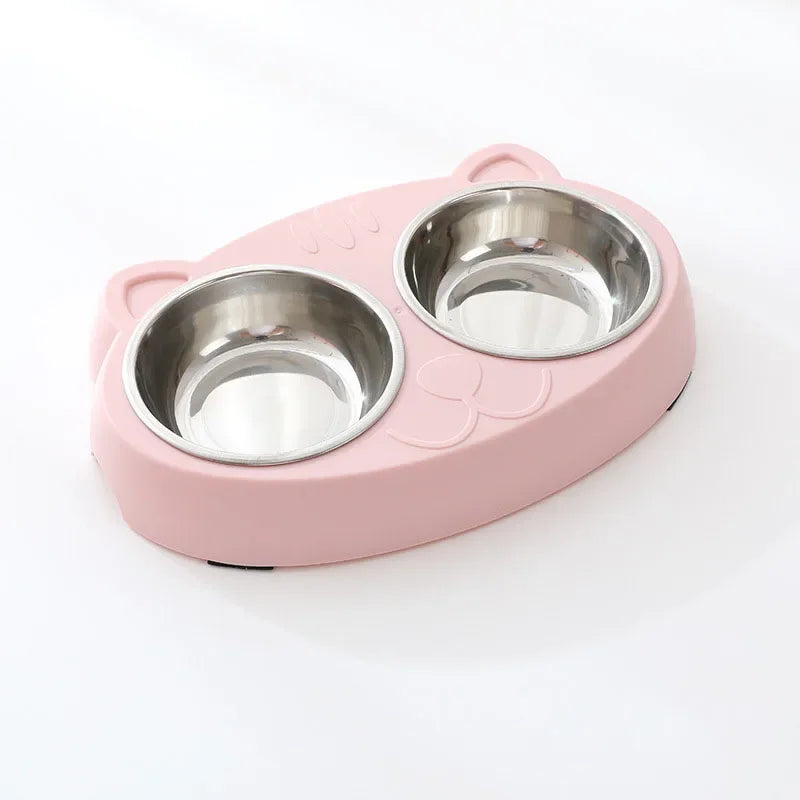 Macaron Pet Double Bowl Plastic Kitten Dog Food Drinking Tray Feeder Cat Feeding Pet Supplies Accessories
