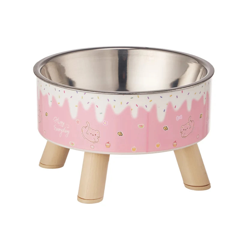 An ice cream pet bowl Colorful feeding and water cat bowl Fashion cartoon design dog bowl Pet high-legged neck bowl