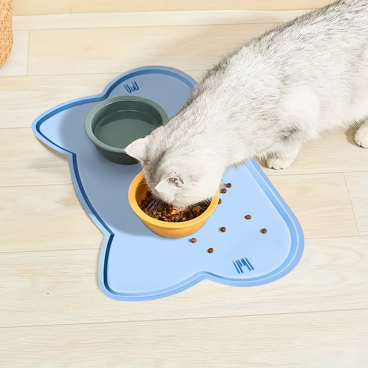 [Silicone Pet Feeding Mat] Waterproof Non-Slip Silicone Pet Feeding Mat - 19x12 inches, Easy Clean Floor Placemat with Raised Edges for Cats & Dogs