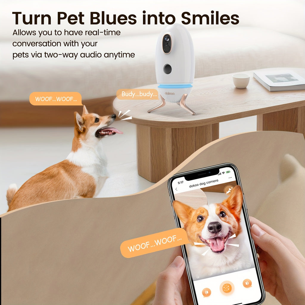Dokoo Pet Feeder Cat Food Dispenser with Treat Tossing 330° View 2K/4MP QHD Pet Camera 2.4G&5GHz Wifi Pet Feeding InteractiveToys with light