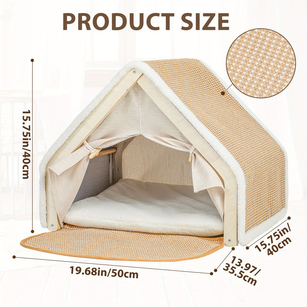 19.68" Super Large Sisal Cat Tent Villa - Four-Season Semi-Enclosed Cat Bed with Removable Natural Sisal Scratching Board, Anti-Chip Design & Polyester Fill for Cozy Comfort, Pet Relaxation Spot, Vibrant Home Decor, Durable P