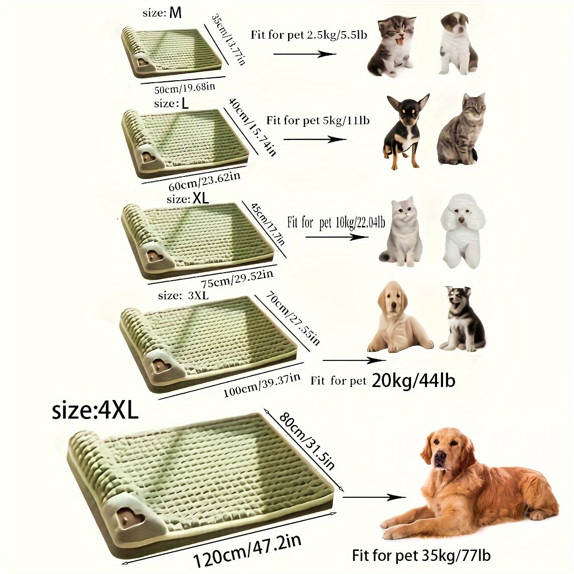 Soft Plush Pet Bed with Neck Pillow & Anti-Slip Bottom - Cozy Sofa Sleeping Pad for Dogs & Cats of All Sizes, Washable Winter Warmth Kennel Mat, Light Green Quilted Design, 42.13" x 31.50, Indoor Pet Bed | Hightop Bolster Bed