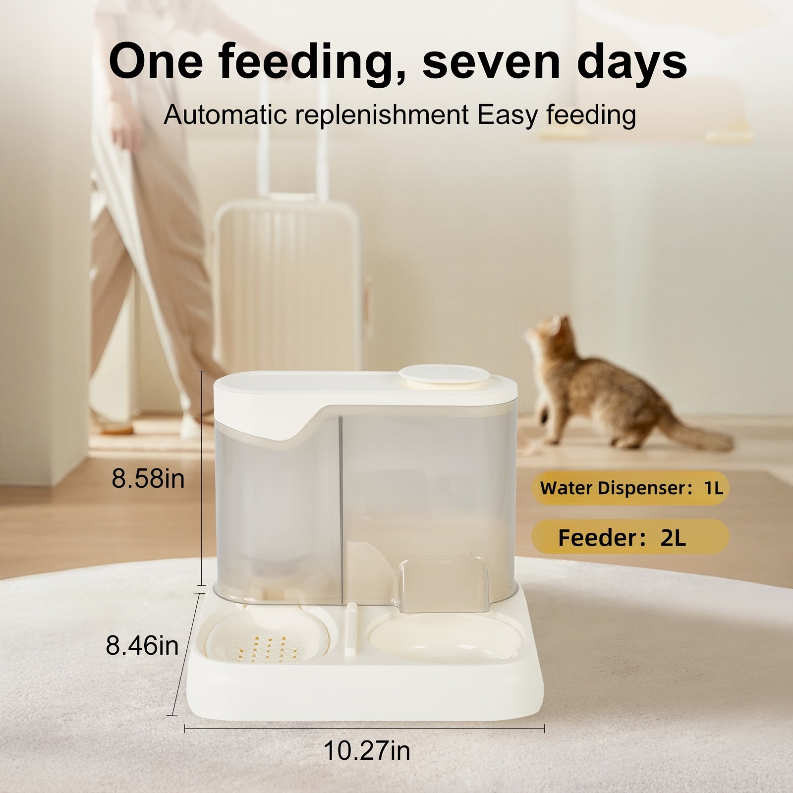 Automatic Cat Feeder And Water Dispenser Set, Pet Feeding And Drinking Station, Gravity Food Dispenser with 1.0gal Capacity, Non-Electric with Reusable Filter, Plastic Material for Cats And Dogs, Without Battery