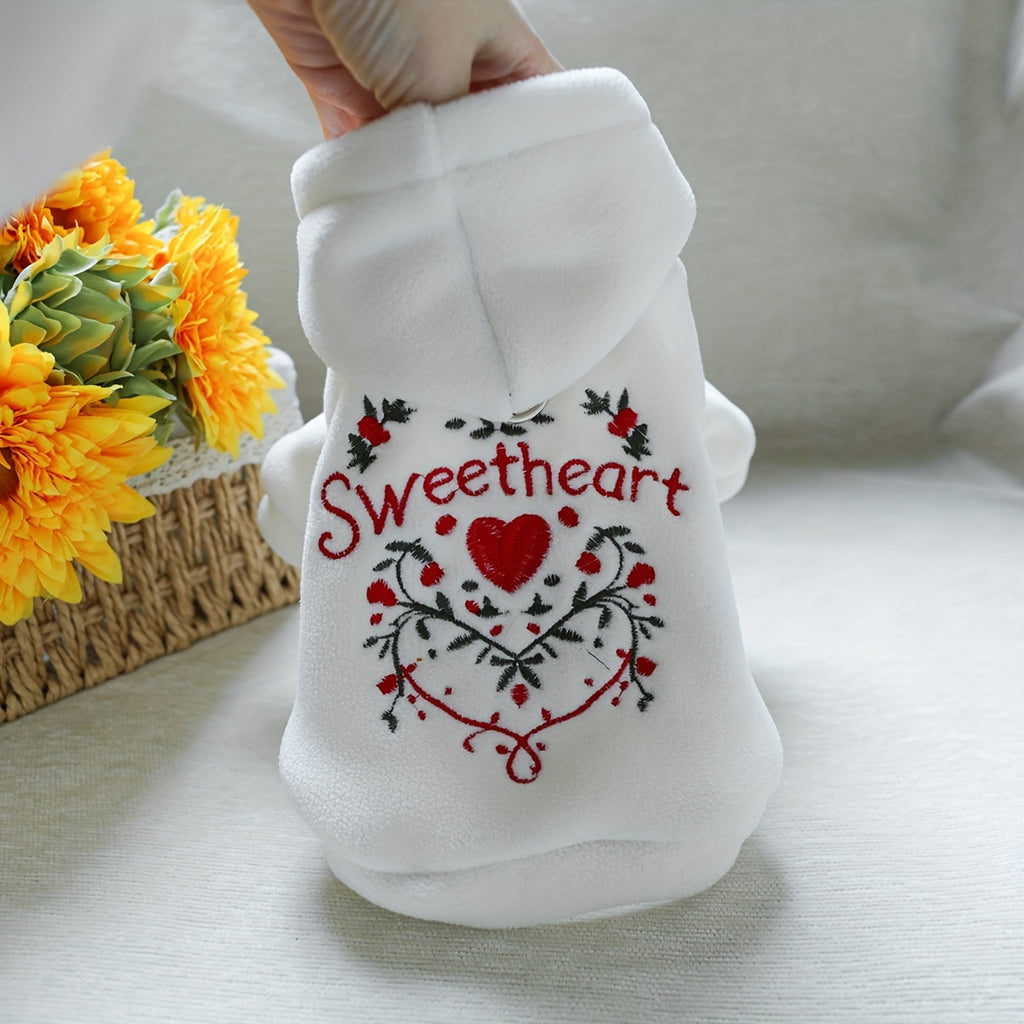 Cozy Fleece Dog Sweater - Sweetheart Design, Perfect for Small Breeds like Pomeranians & Schnauzers - Soft Knit Pullover Pet Apparel for Fall/Winter
