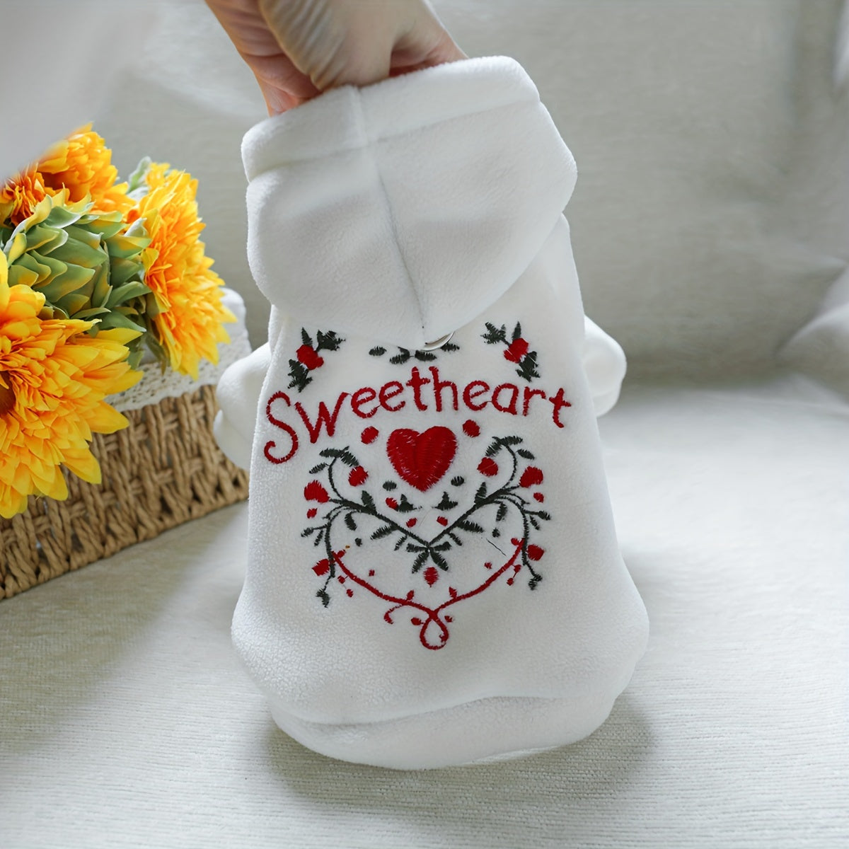 Cozy Fleece Dog Sweater - Sweetheart Design, Perfect for Small Breeds like Pomeranians & Schnauzers - Soft Knit Pullover Pet Apparel for Fall/Winter