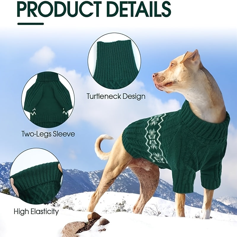 [Machine Washable Acrylic Blend Apparel] Cozy Christmas Dog Sweater - Acrylic Blend Knit Pet Apparel with Turtleneck and Sleeves, Machine Washable, All-Season Pullover for Small, Medium, Large Breeds