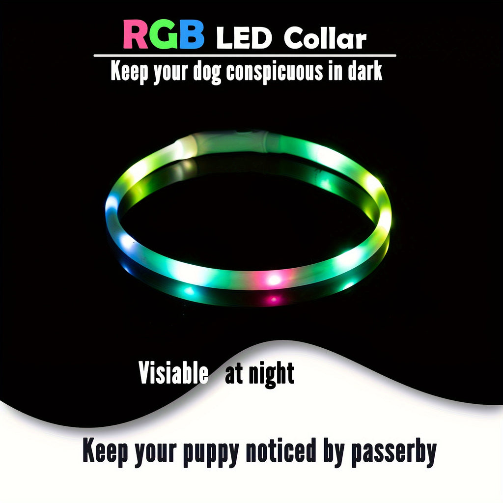 Adjustable RGB LED Glowing Pet Collar - USB Rechargeable, Multi-Mode Light-Up Necklace for Dogs & Cats, Ideal for Night Walking, Music Festivals & Concerts, Event Pet Collar|Vibrant LED Collar|USB Rechargeable Collar