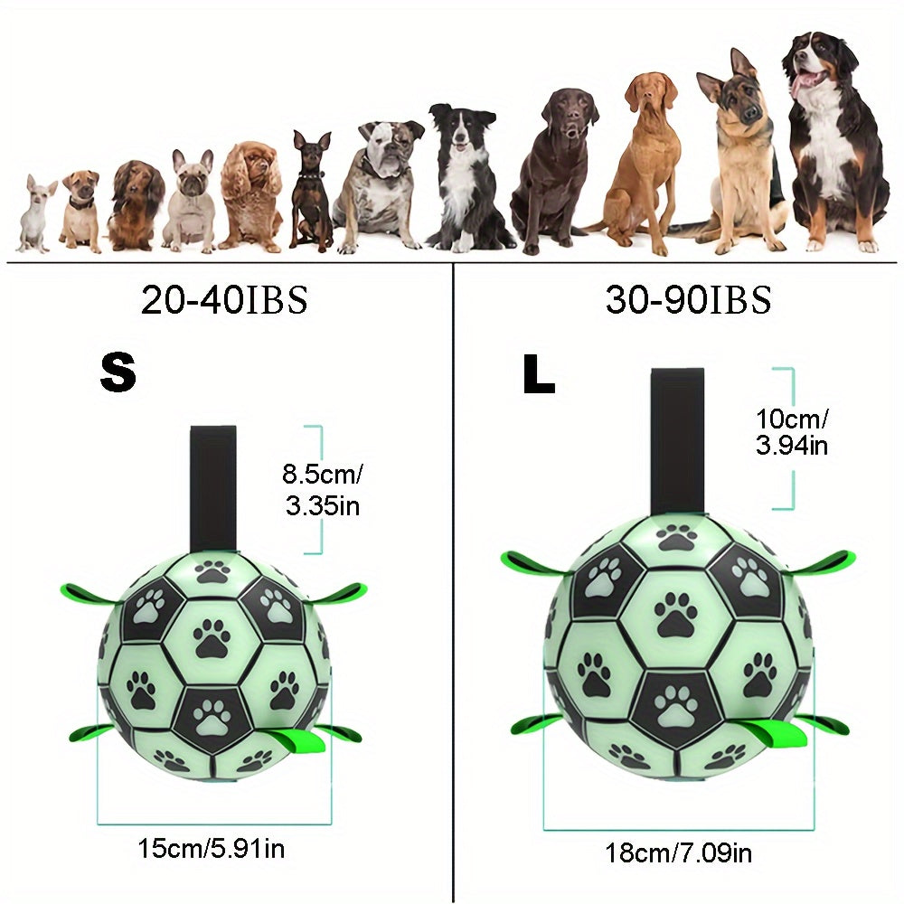 1pc Durable Football Design Pet Luminous Toy With Straps Dog Chewing Ball Toy For Training Playing Teeth Cleaning, Interactive Fetch Pet Toy For Small Medium Large Dogs