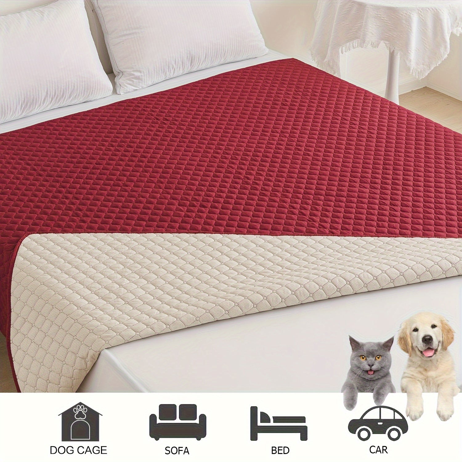 Waterproof Pet Bed Mat for Medium & Large Dogs - Non-Slip, Odor-Resistant Sofa Protector with Plaid Polyester Fill, Machine Washable, Pet Furniture Protection, Urine-proof, Car Mat