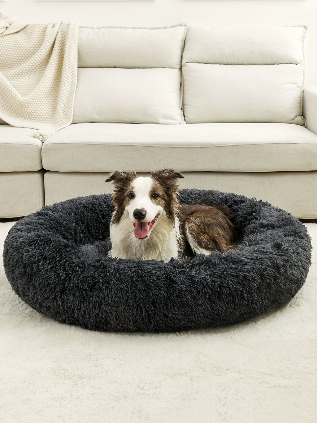 Cozy Fluffy Faux Fur Plush Pet Bed - Soft, Warming, Round, Long-Lasting Comfort for Small to Medium Dogs and Cats - Ideal for Cold Winter Nights and Snuggle Lovers