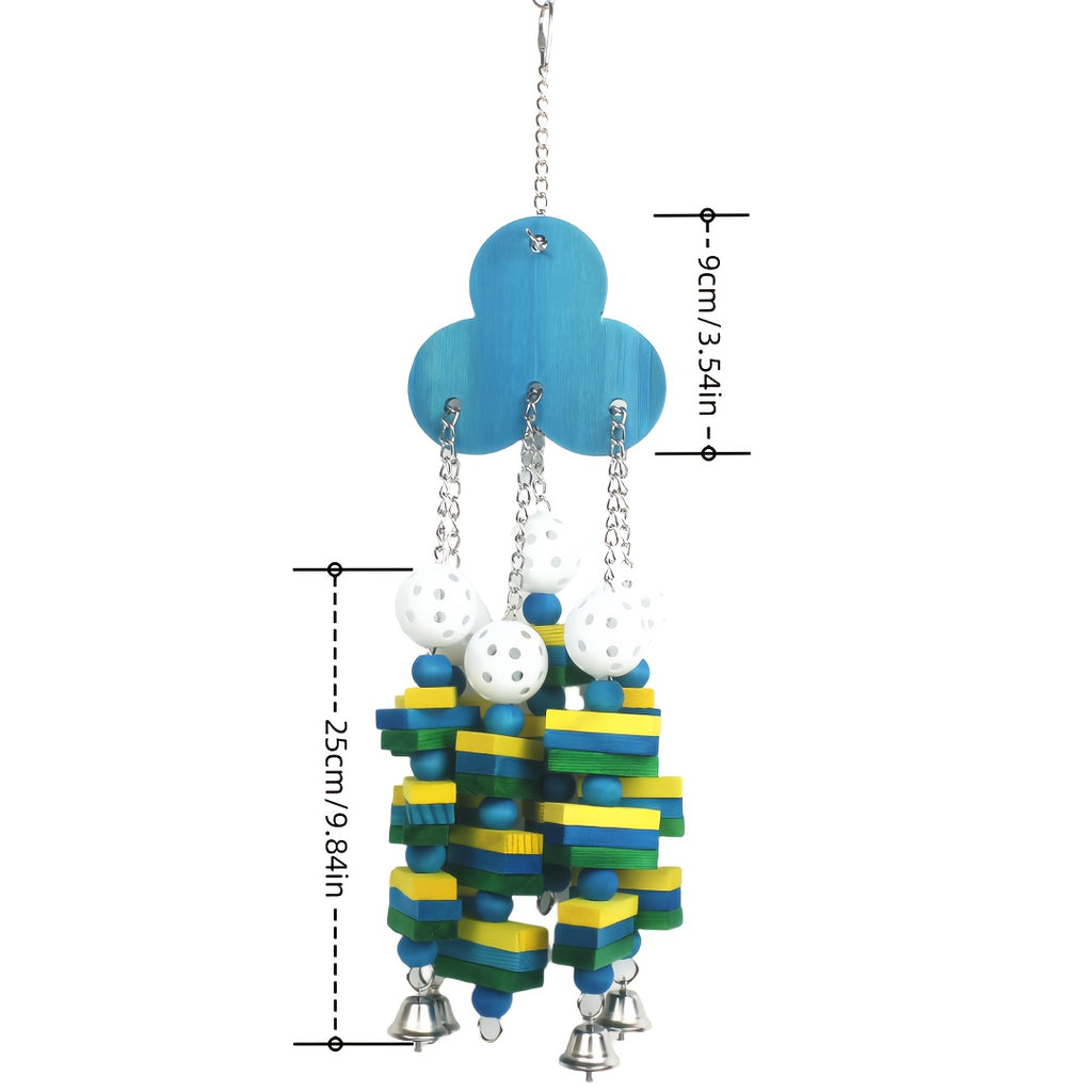 Colorful Wooden Block Beads Parrot Bird Toy, Random Color Blueberry Shape Chew Toy With Bell And String