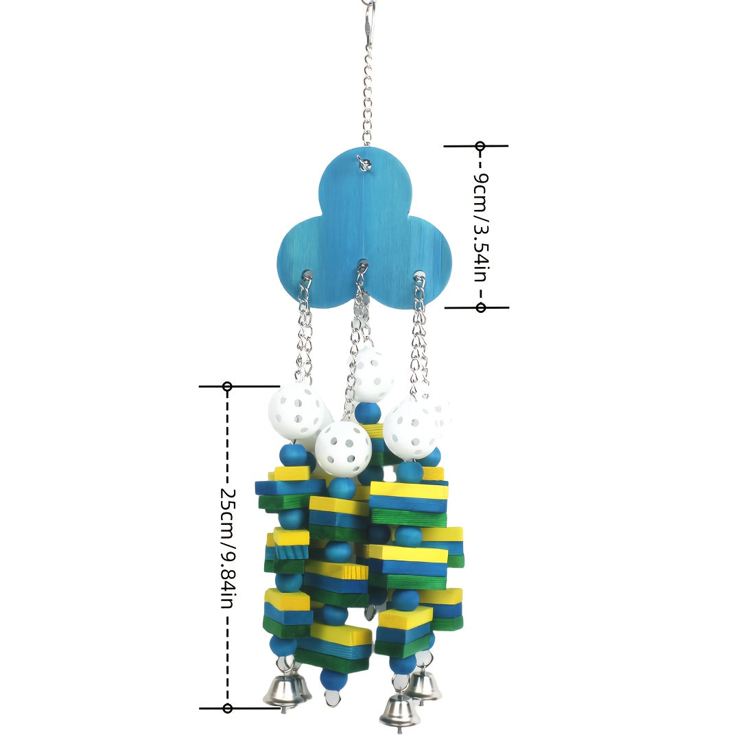 Colorful Wooden Block Beads Parrot Bird Toy, Random Color Blueberry Shape Chew Toy With Bell And String