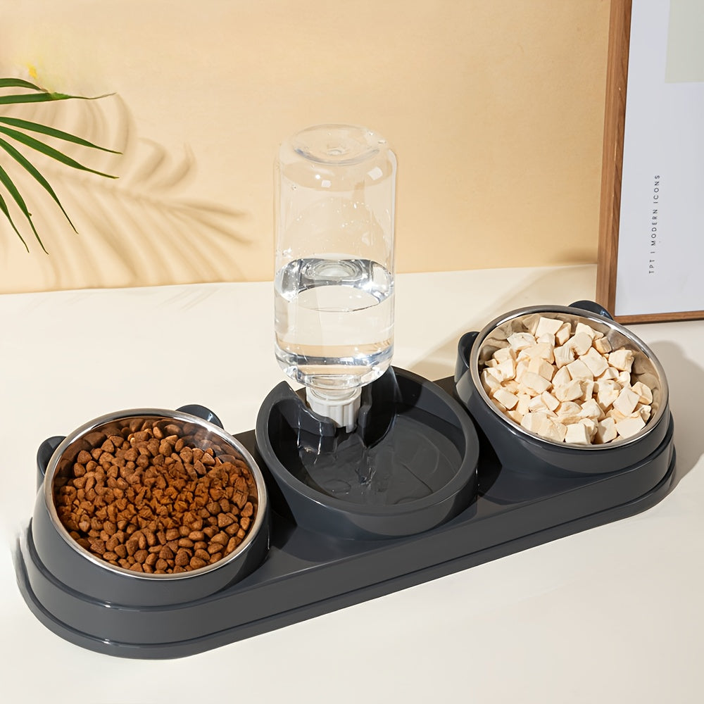 3-in-1 Stainless Steel Pet Feeding Station with Automatic Food and Water Dispenser, Dual Bowls for Dogs and Cats - Durable, Easy-to-Clean, Space-Saving Design for Small to Medium Pets, Pet Feeding Station|Modern Pet Station|S