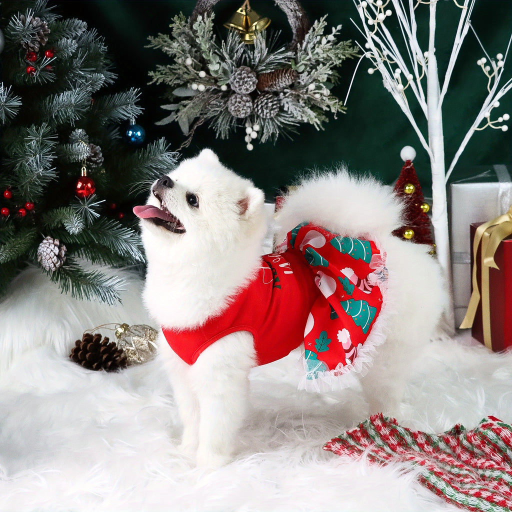 Adorable Festive Christmas Dog Dress - Soft, Cozy, and Machine Washable Polyester Pet Apparel with Vibrant Holiday Print for Small to Medium Breeds, Easy Care and Comfortable Wear