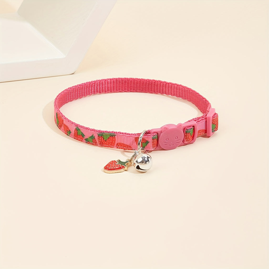 Breakaway Cat Collar With Bell, Colorful Fruit Pattern Adjustable Length Pet Collar For Cat Kitten Dog Puppy